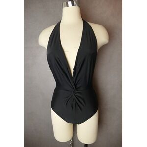 Beach Riot Black‎ Plunge Halter One Piece Swimsuit Knot Front Size S